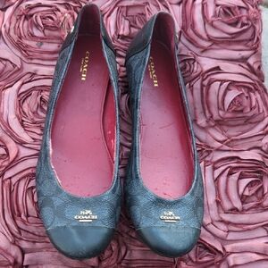 Coach Black Signature Cap-Toe Ballet Flats with Burgundy Insole